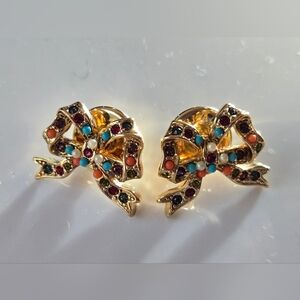 NWT💫D'orlan Gold Bow Buried Treasures Swarovski Crystal Earrings